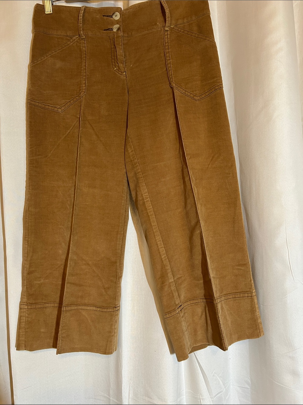 bebe Camel Brown Wide-Leg Corduroy Crop Pants